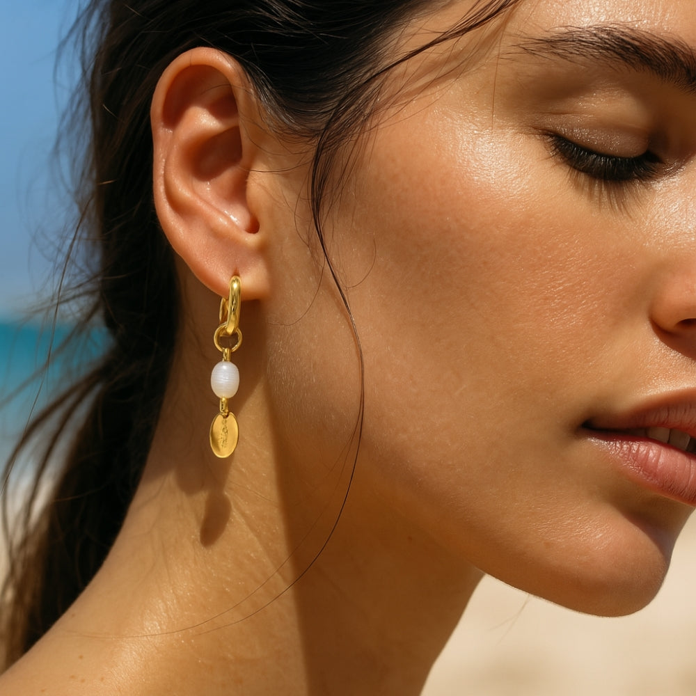 Pearl Charm Flower Drop Earrings