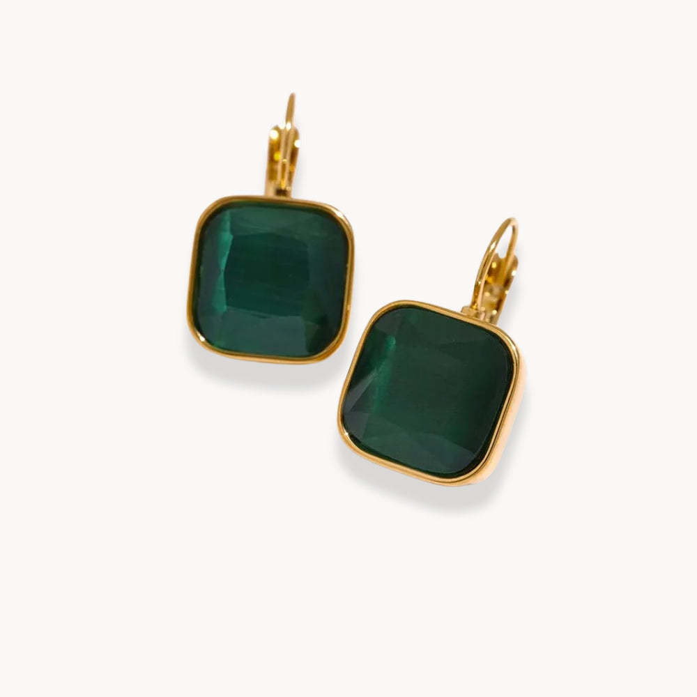 Square Opal Stone Hook Earrings