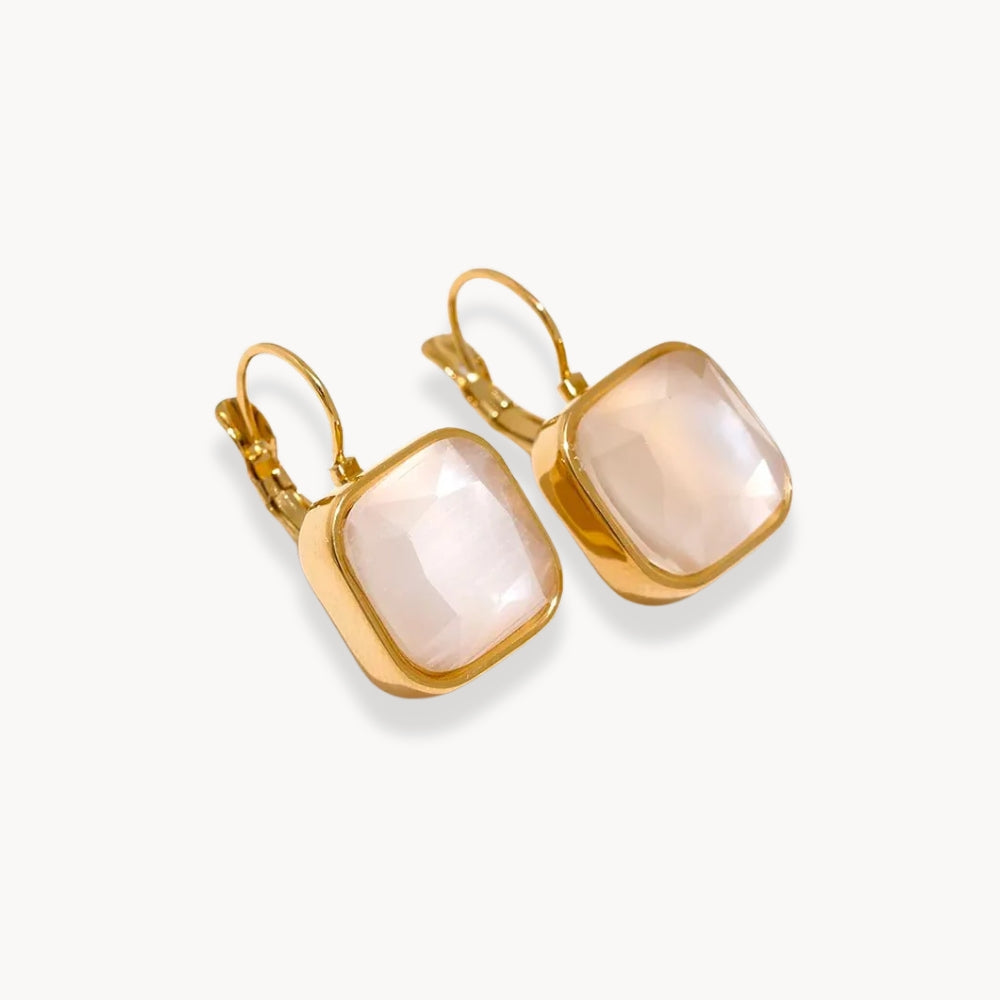 Square Opal Stone Hook Earrings