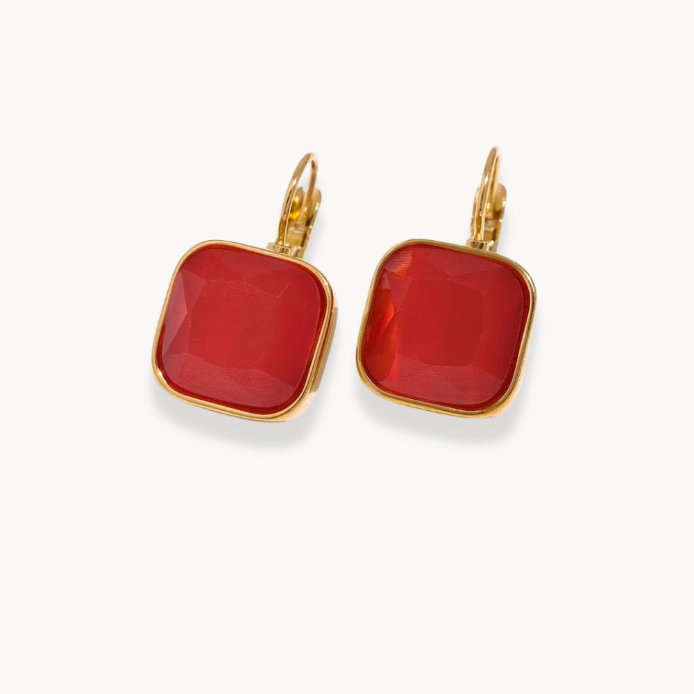 Square Opal Stone Hook Earrings
