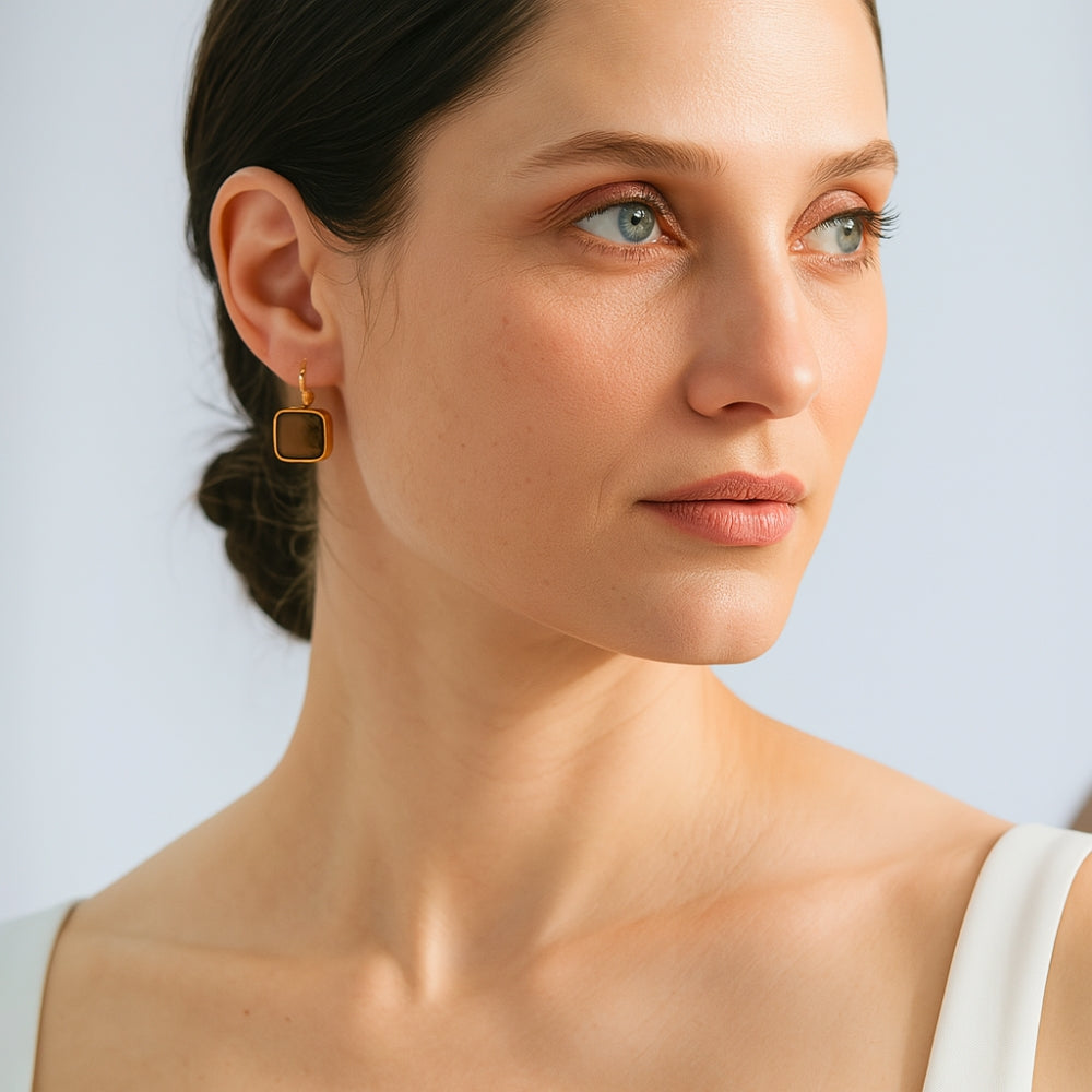 Square Opal Stone Hook Earrings