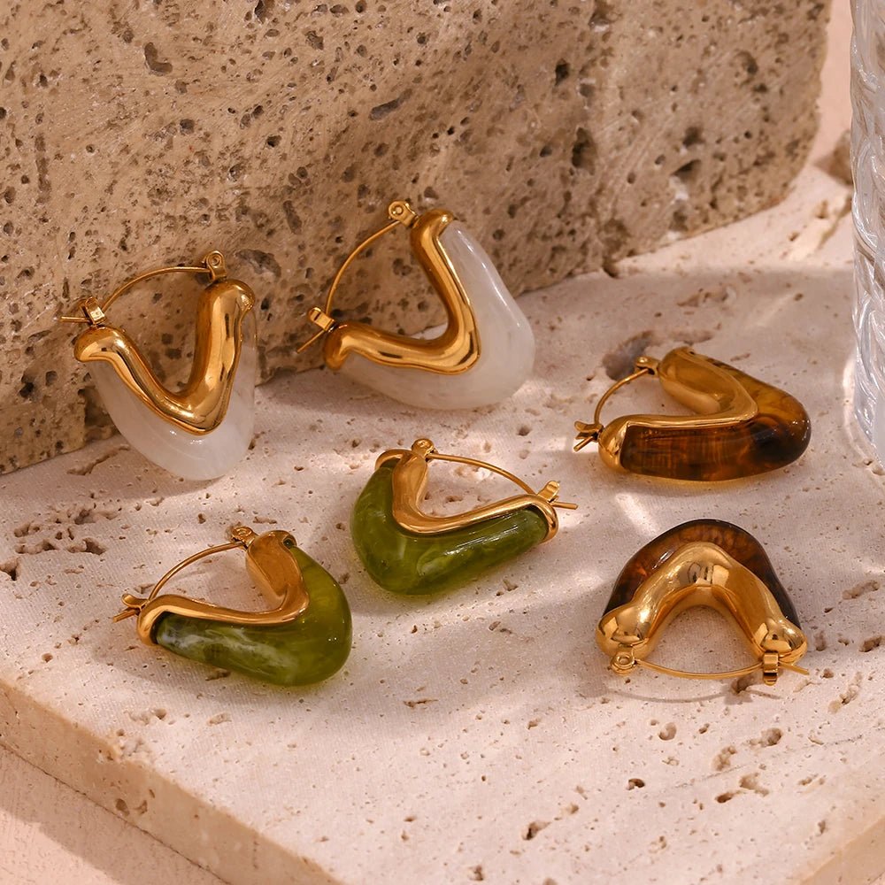 Amber V Shape Hoop Earring - Zafinne Jewelry