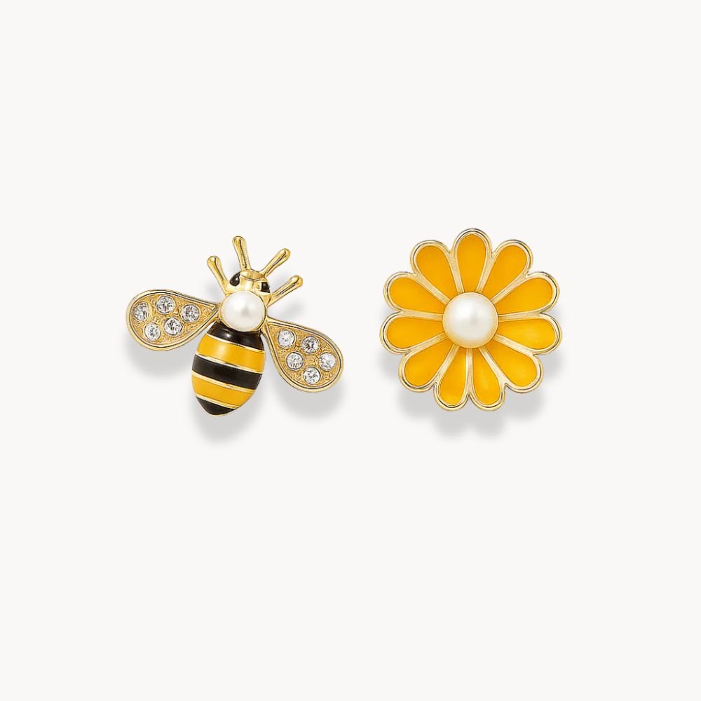 Bee Daisy Flower Earrings - Zafinne Jewelry