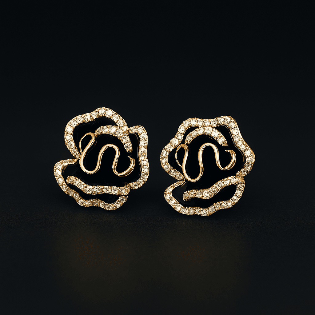 Black Camellia Flower Earrings - Zafinne Jewelry