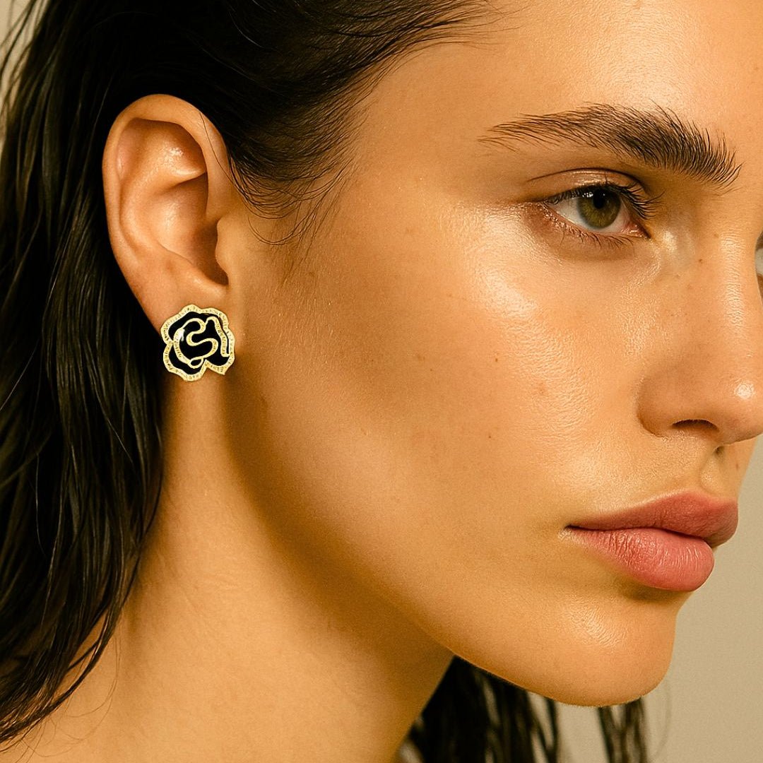 Black Camellia Flower Earrings - Zafinne Jewelry