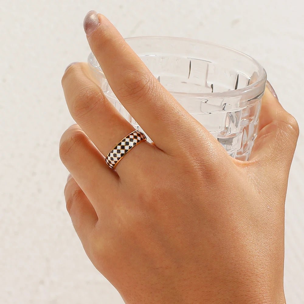 Black White Enamel Ring - Zafinne Jewelry