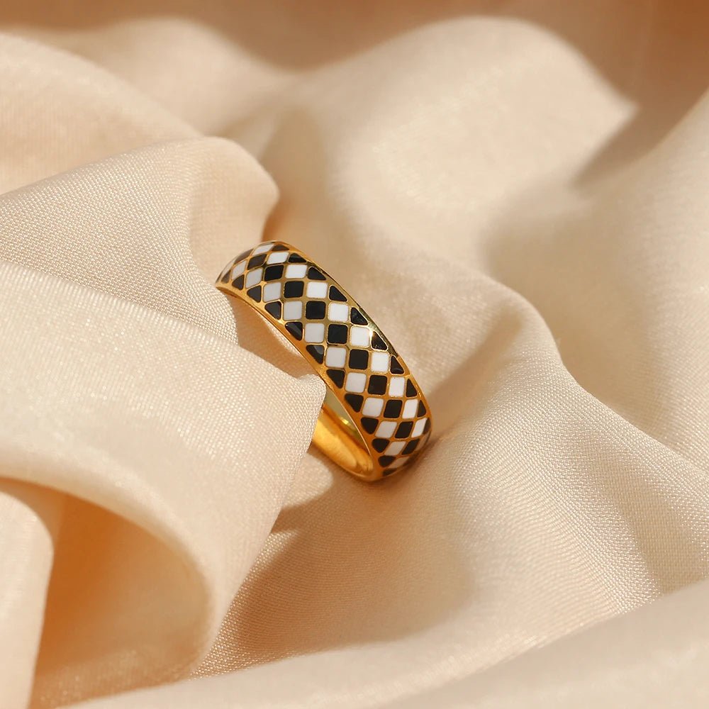 Black White Enamel Ring - Zafinne Jewelry