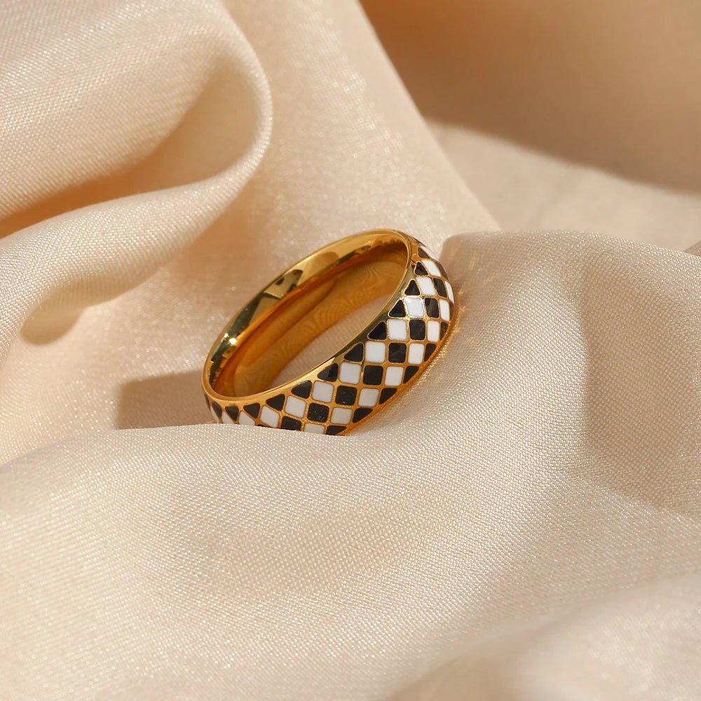 Black White Enamel Ring - Zafinne Jewelry