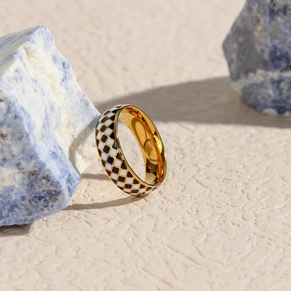 Black White Enamel Ring - Zafinne Jewelry