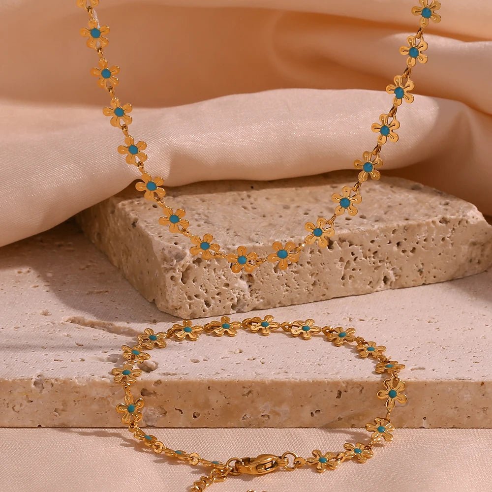 Blue Flower Chain Bracelet - Zafinne Jewelry
