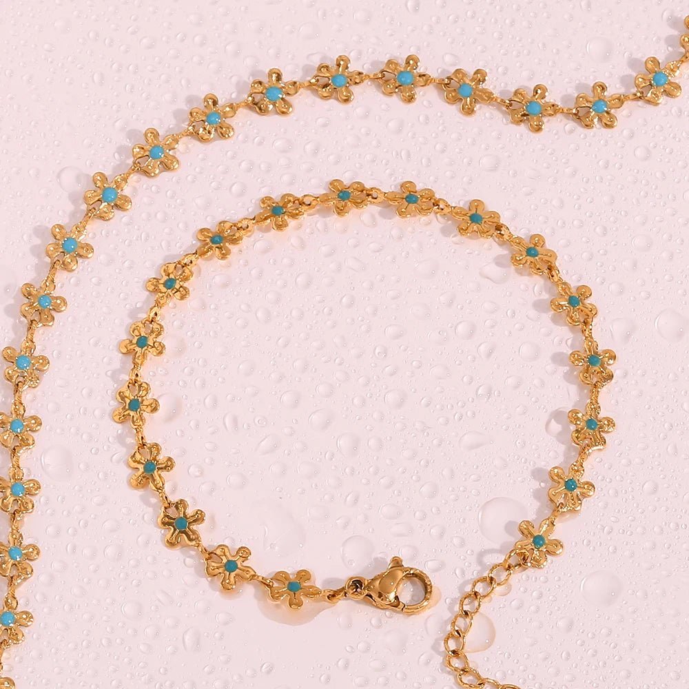 Blue Flower Chain Bracelet - Zafinne Jewelry