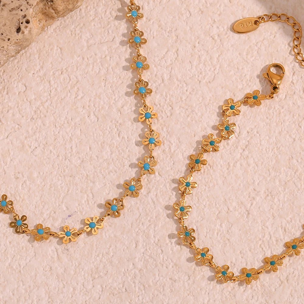 Blue Flower Chain Bracelet - Zafinne Jewelry