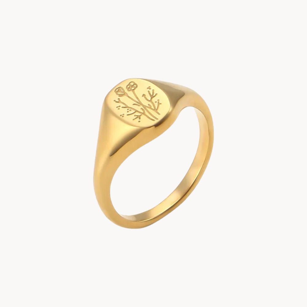 Botanical Gold Signet Ring - Zafinne Jewelry