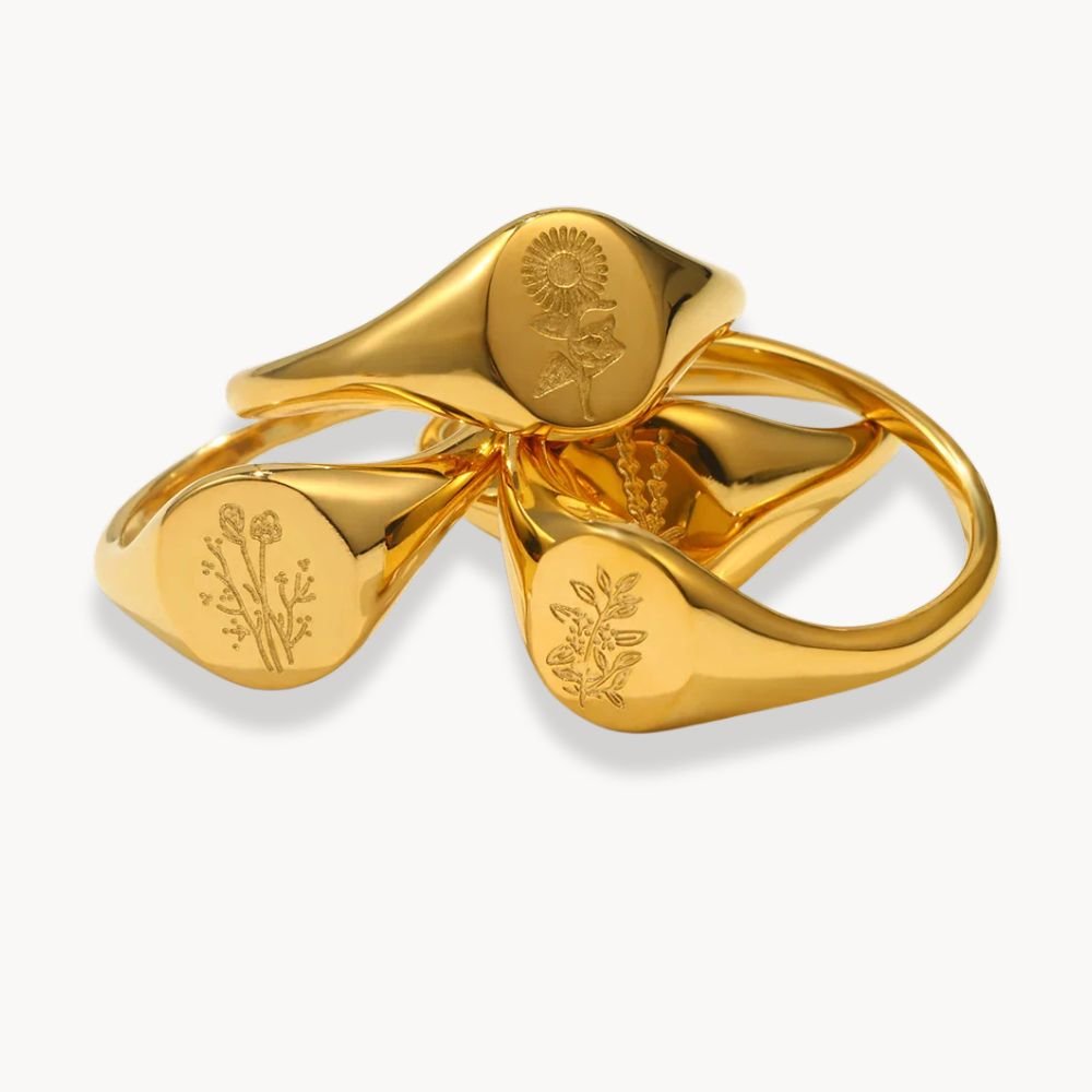 Botanical Gold Signet Ring - Zafinne Jewelry
