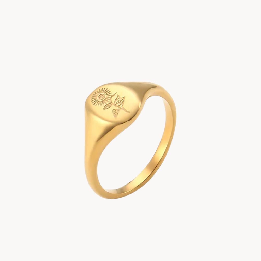 Botanical Gold Signet Ring - Zafinne Jewelry