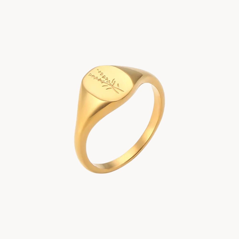 Botanical Gold Signet Ring - Zafinne Jewelry