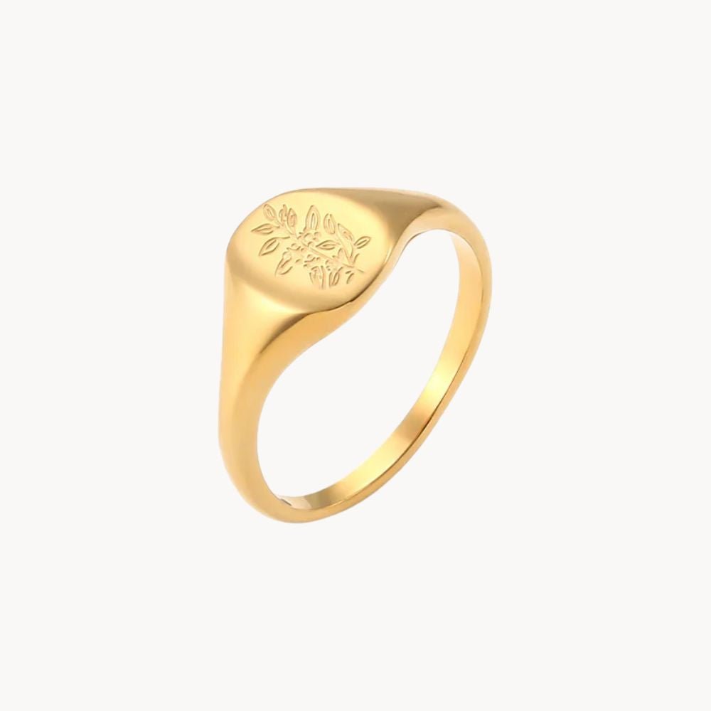 Botanical Gold Signet Ring - Zafinne Jewelry