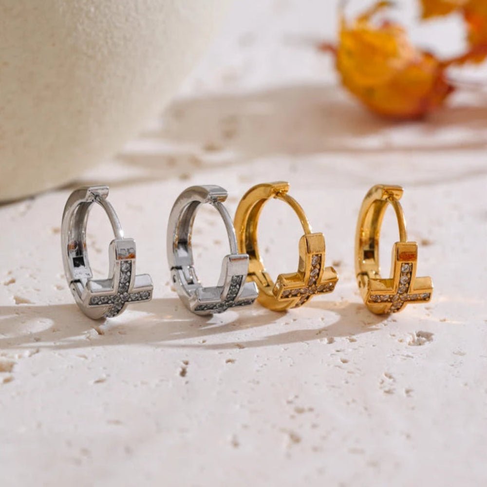 Celeste Cross Hoop Earrings - Zafinne Jewelry