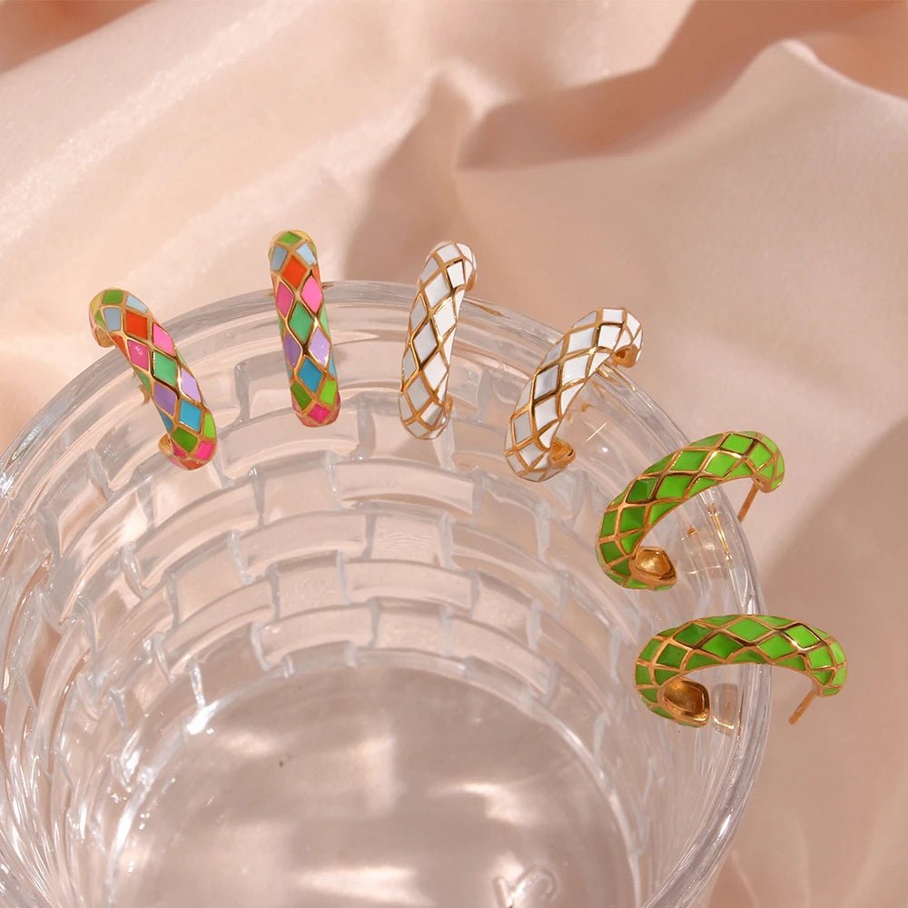 Colorful Enamel Shaped Hoop Earrings - Zafinne Jewelry