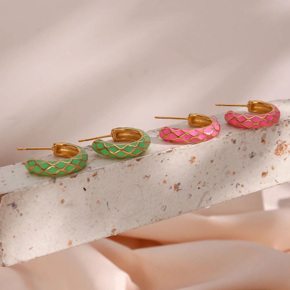 Colorful Enamel Shaped Hoop Earrings - Zafinne Jewelry