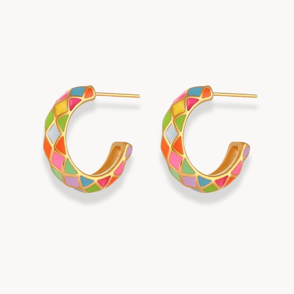 Colorful Enamel Shaped Hoop Earrings - Zafinne Jewelry