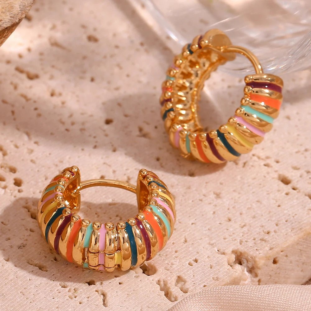 Colorful Enamel Textured Hoop Earrings - Zafinne Jewelry