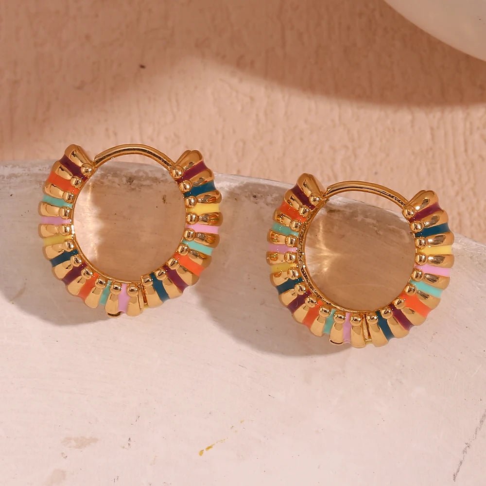 Colorful Enamel Textured Hoop Earrings - Zafinne Jewelry