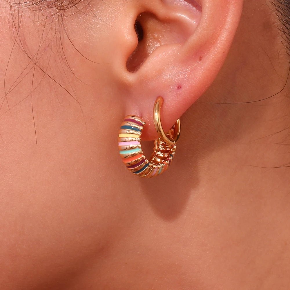 Colorful Enamel Textured Hoop Earrings - Zafinne Jewelry
