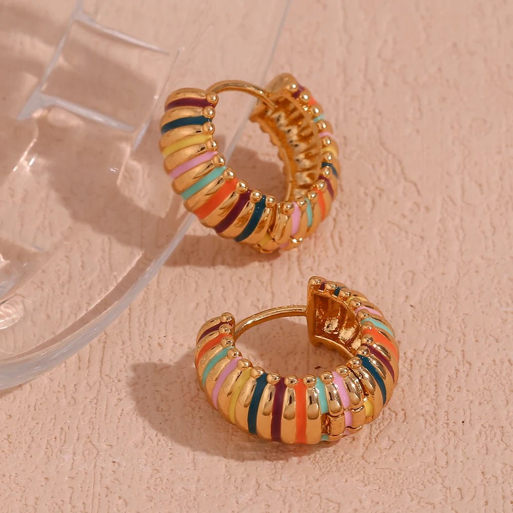 Colorful Enamel Textured Hoop Earrings - Zafinne Jewelry