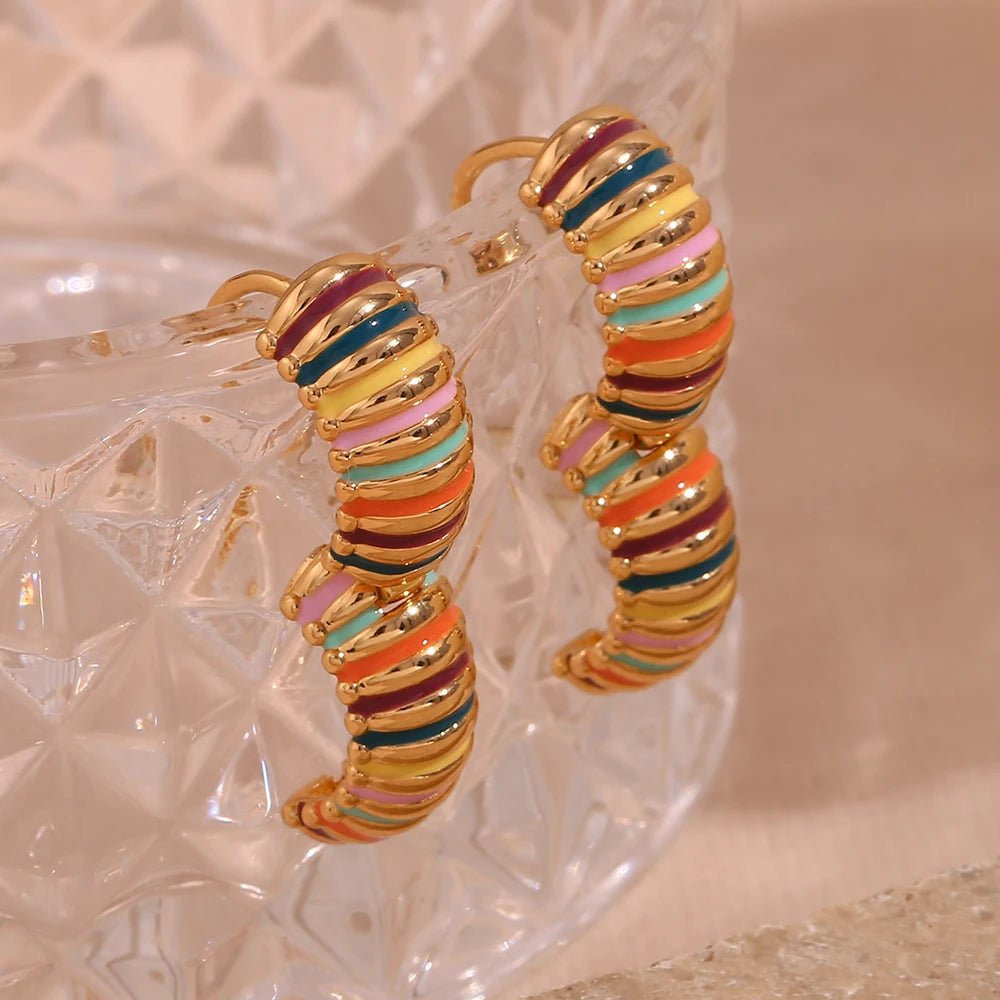 Colorful Enamel Textured Hoop Earrings - Zafinne Jewelry