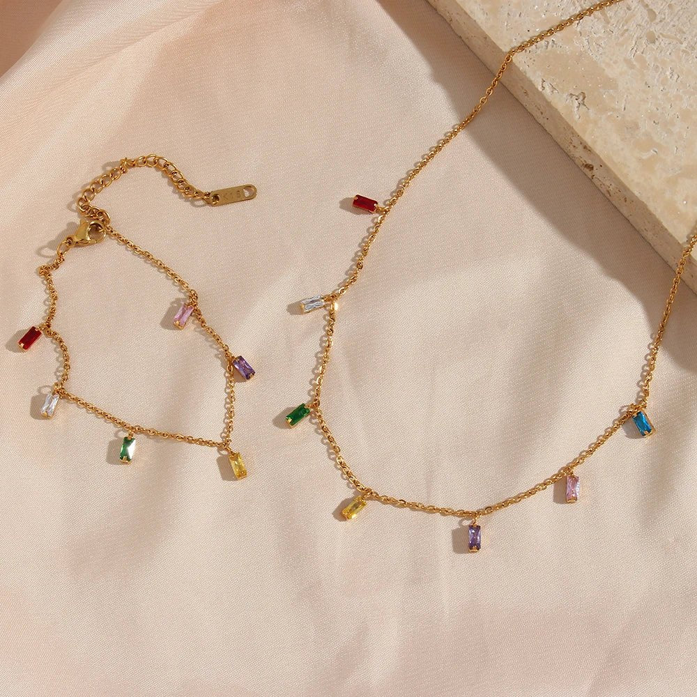 Colorful Square Stone Bracelet - Zafinne Jewelry