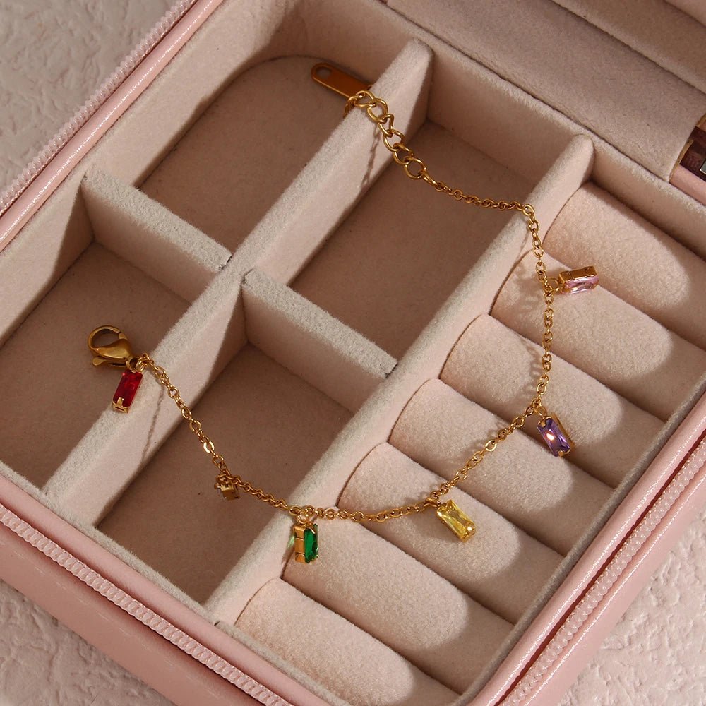 Colorful Square Stone Bracelet - Zafinne Jewelry