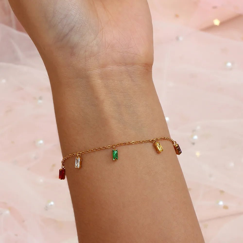 Colorful Square Stone Bracelet - Zafinne Jewelry