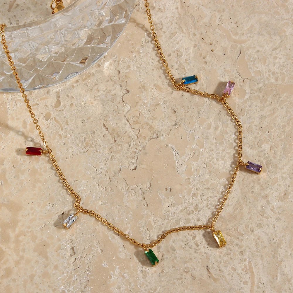 Colorful Square Stone Necklace - Zafinne Jewelry
