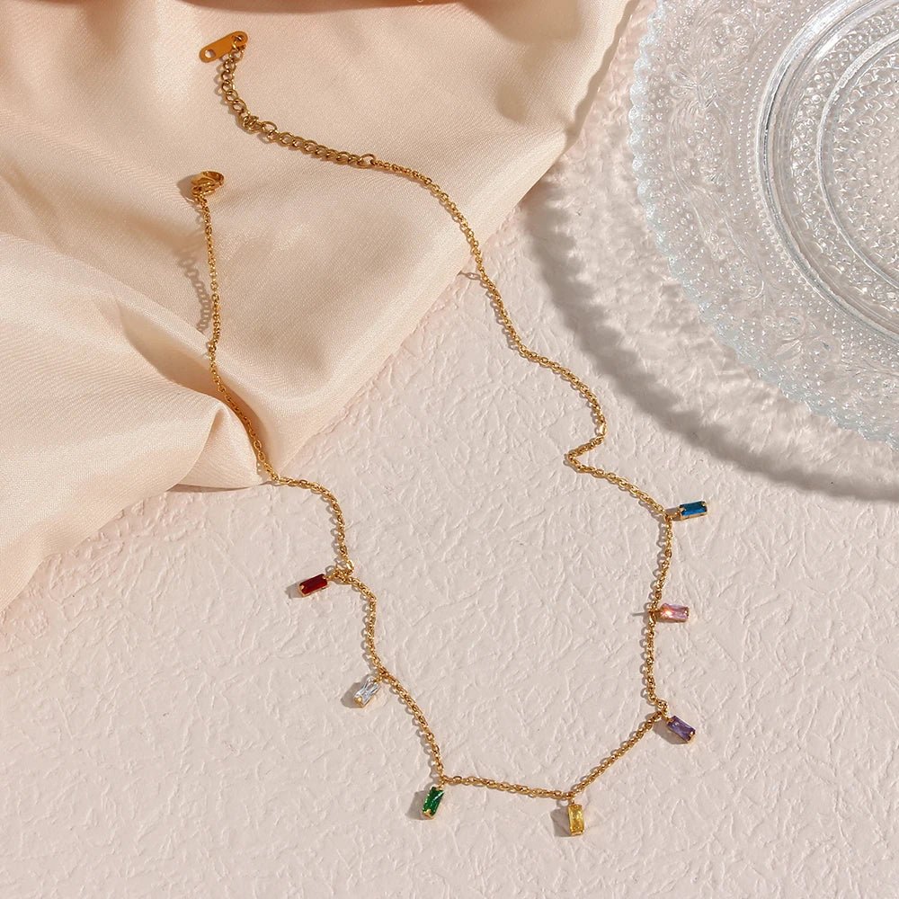 Colorful Square Stone Necklace - Zafinne Jewelry