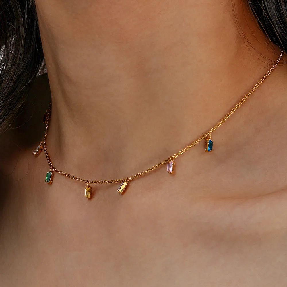 Colorful Square Stone Necklace - Zafinne Jewelry
