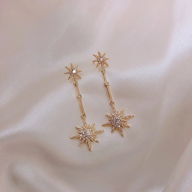 Crystal Star Long Earrings - Zafinne Jewelry