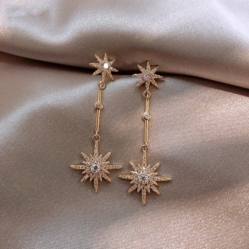 Crystal Star Long Earrings - Zafinne Jewelry