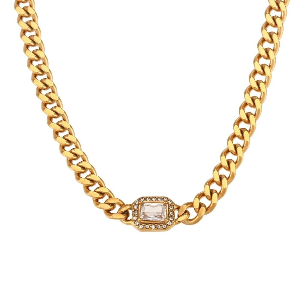 Cubic Zirconia Cuban Chain Necklace - Zafinne Jewelry