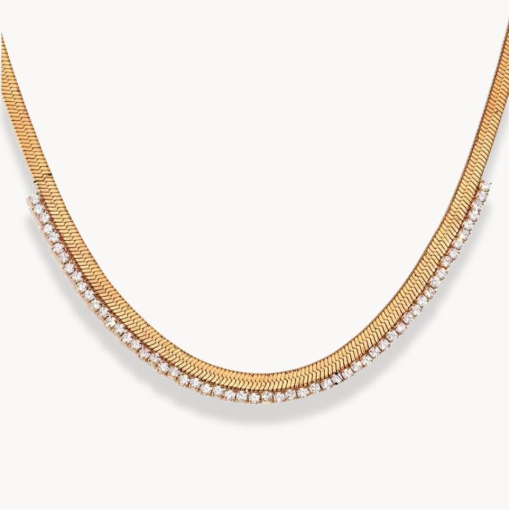 Cubic Zirconia Herringbone Necklace - Zafinne Jewelry