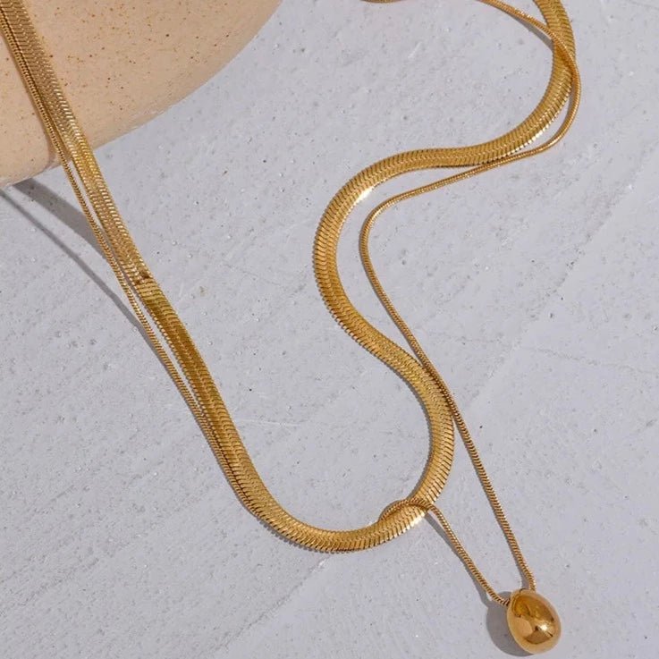 Double Layer Snake Drop Pendant Necklace - Zafinne Jewelry