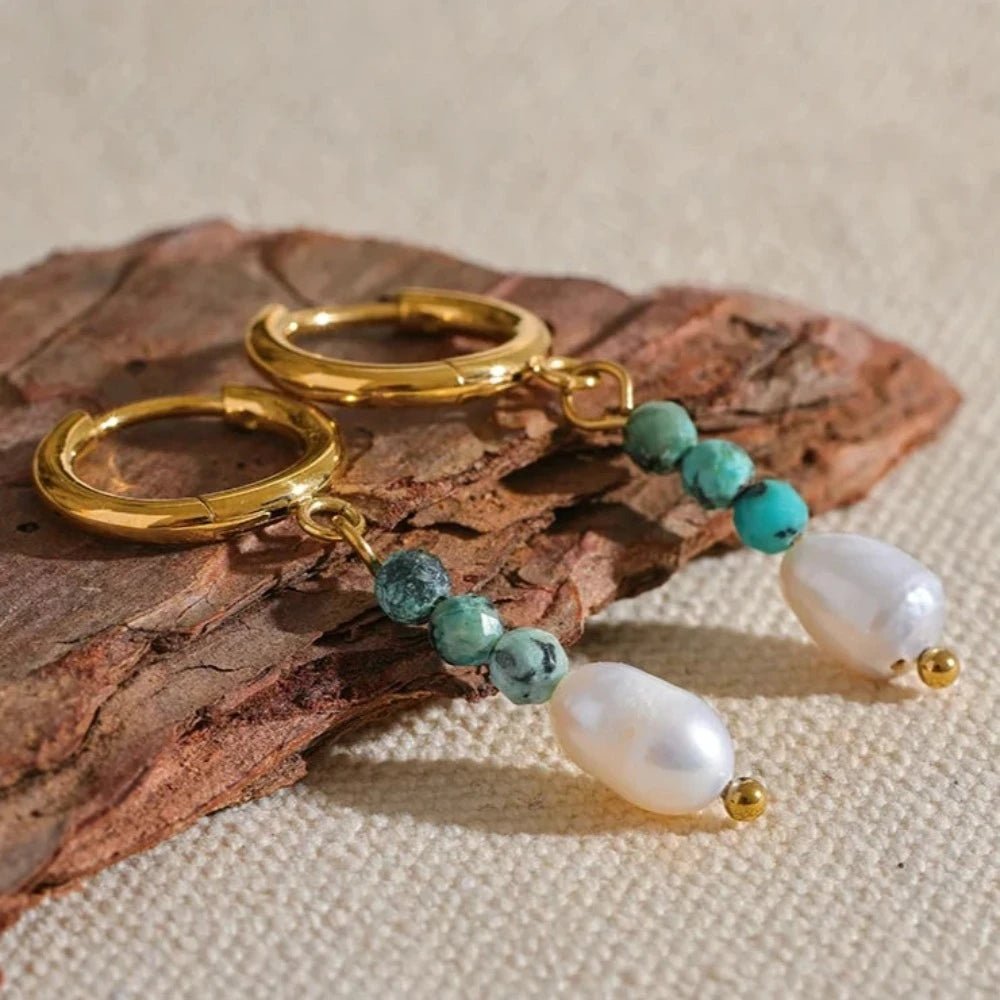Freshwater Pearl Drop Hoop Earrings - Zafinne Jewelry