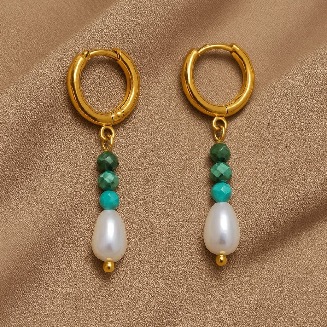 Freshwater Pearl Drop Hoop Earrings - Zafinne Jewelry