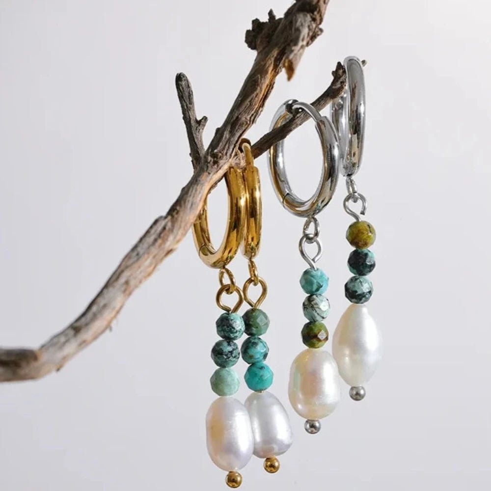 Freshwater Pearl Drop Hoop Earrings - Zafinne Jewelry