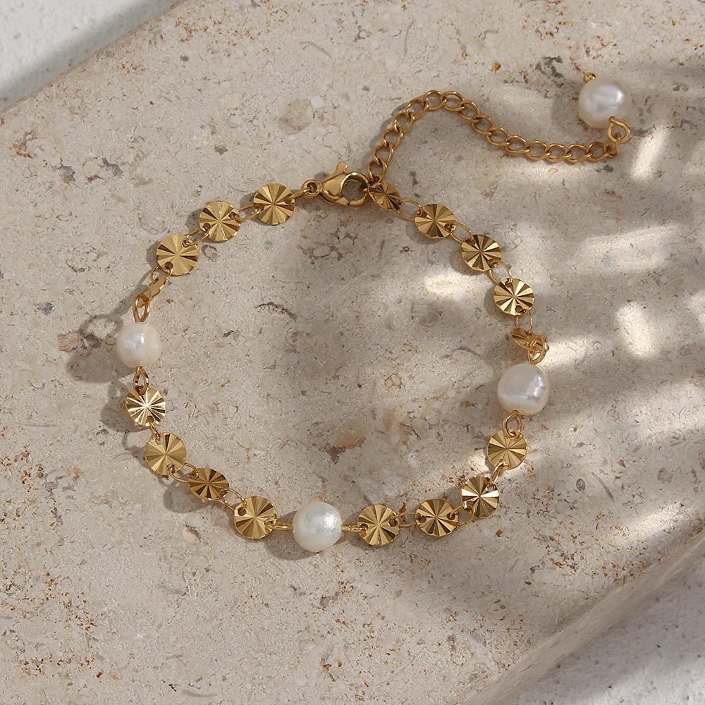 Freshwater Pearl Flower Sequins Bracelet - Zafinne Jewelry
