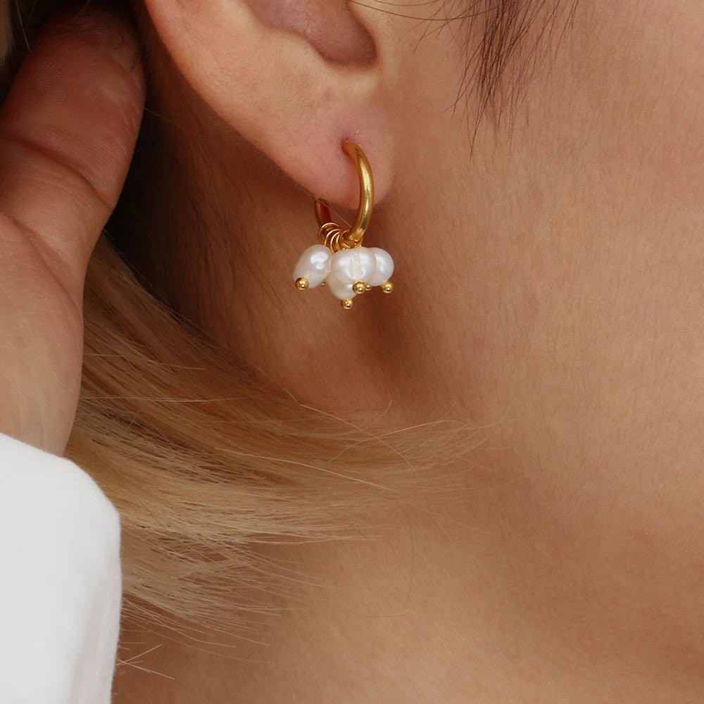 Freshwater Pearl Pendant Hoop Earrings - Zafinne Jewelry