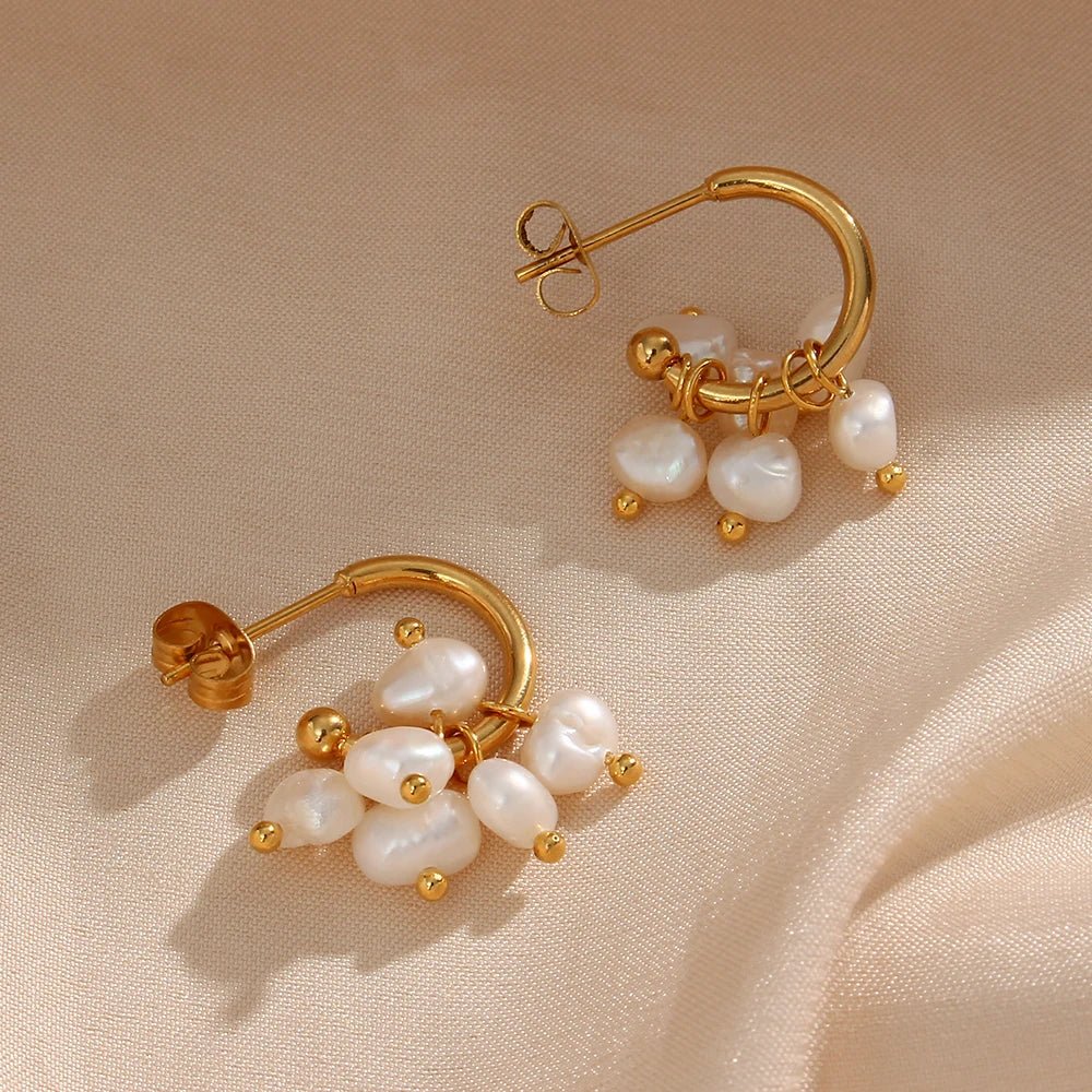 Freshwater Pearl Pendant Hoop Earrings - Zafinne Jewelry