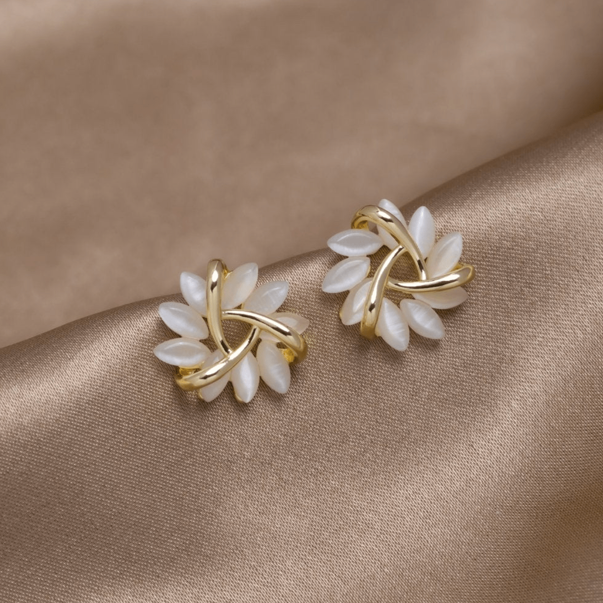 Gold Earrings Opal Petals - Zafinne Jewelry