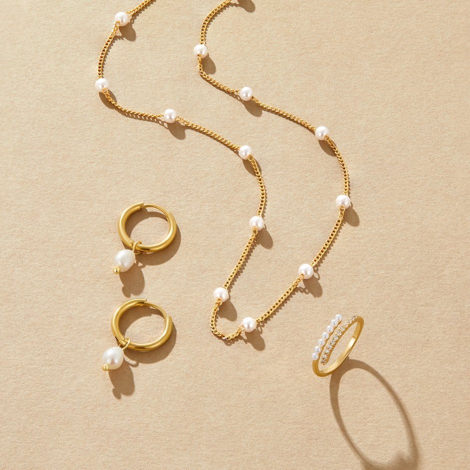Gold Necklace Pearls - Zafinne Jewelry