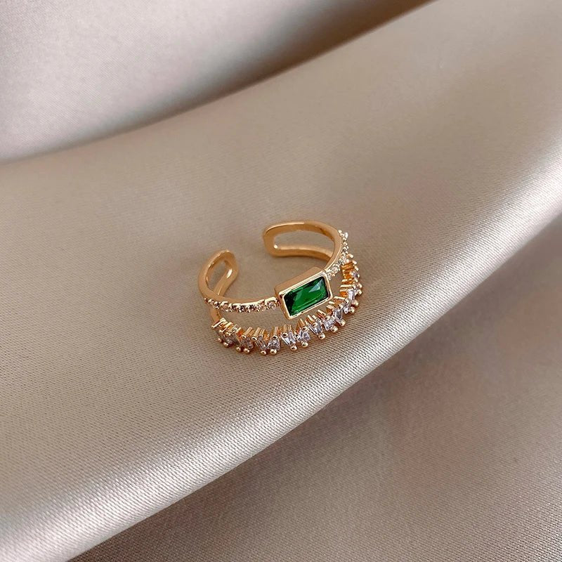 Green Crystal Double Adjustable Ring - Zafinne Jewelry